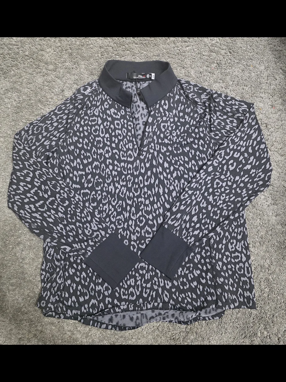 RLX Ralph Lauren Black and Gray Leopard Jacquard Pullover - Picture 1 of 3